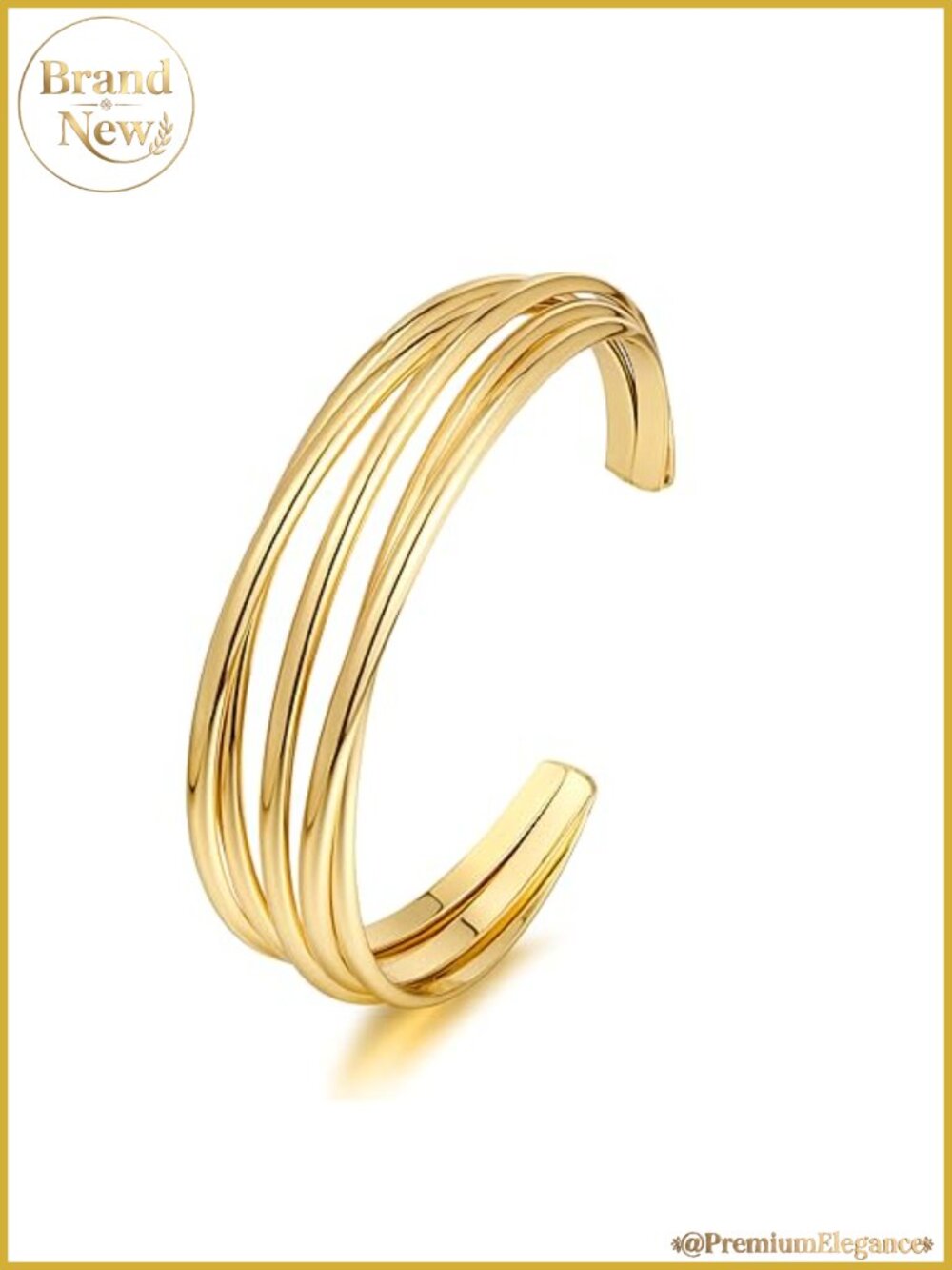 Gold Plated Brass Chunky Multi-layer Cross Wire Open Cuff Bracelet Women Hollow